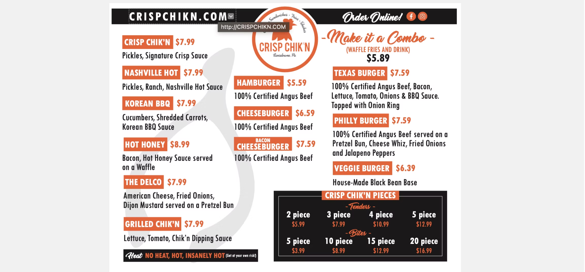 Crisp Chikn Menu Page 1